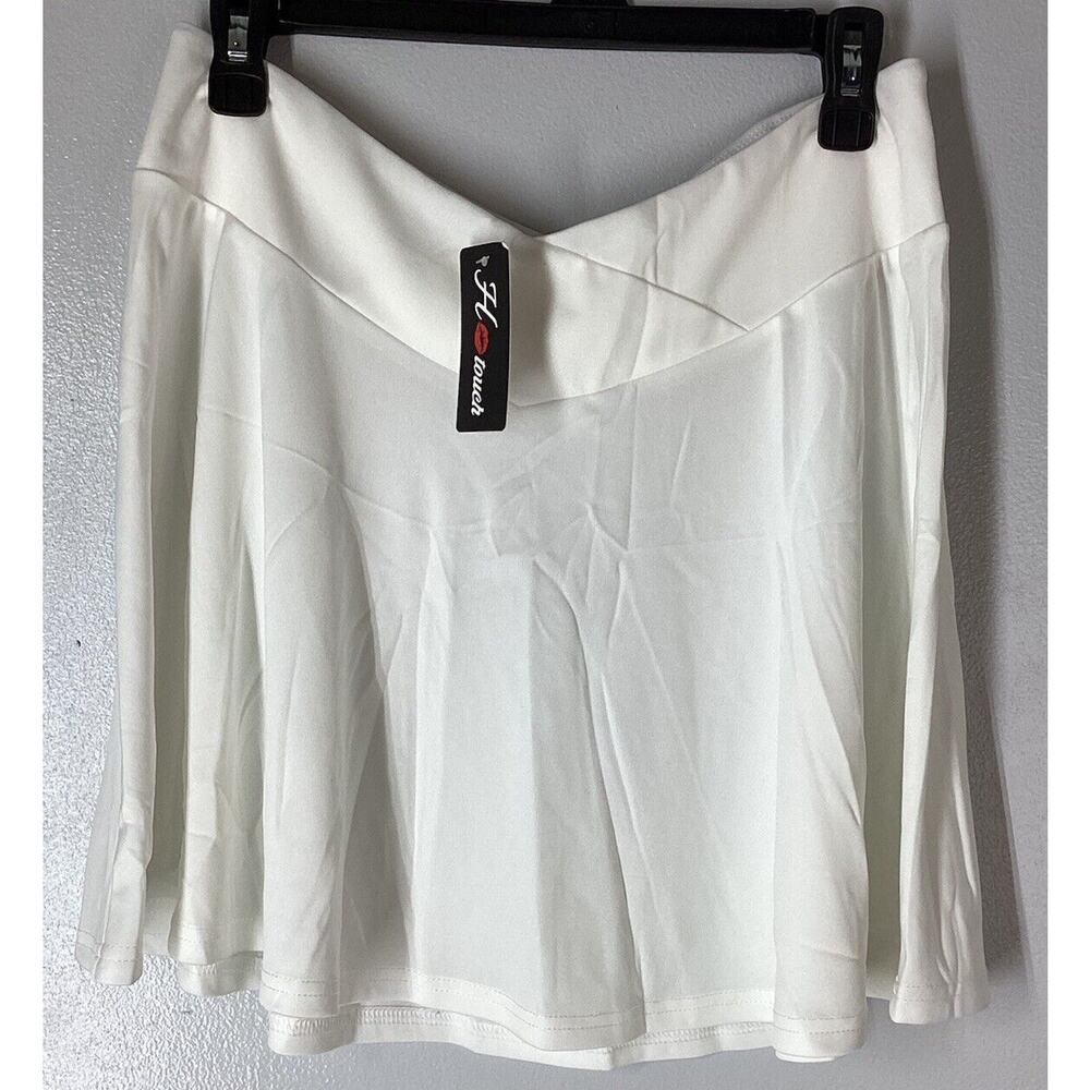 Hotouch Basic women Mini Skirt Cross High Waist Skirts White Flared Skater